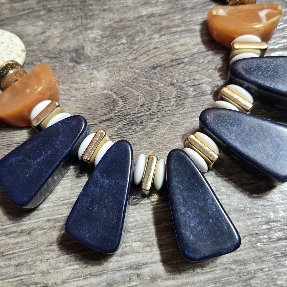 C 1946 Chunky Bead Stone Statement Necklace Costume Jewelry Lobster Claw Clasp - Picture 2 of 13